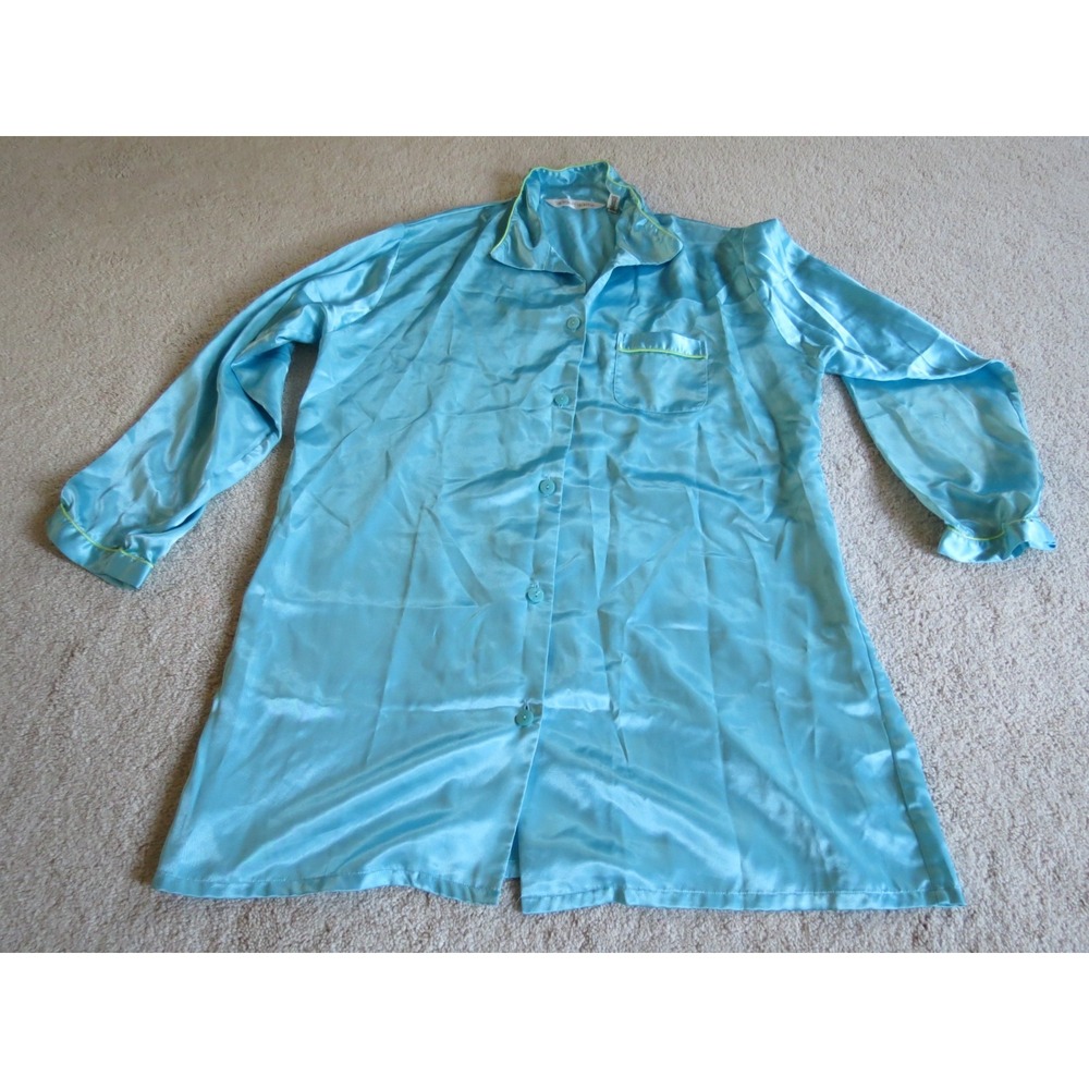 Victoria's Secret Blue Satin Nightgown Robe Nightie Sleepwear Women Size L
